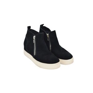Steve Madden Black Suede Leather Wedgie Hidden Wedge Zip‎ Up Ankle Boots